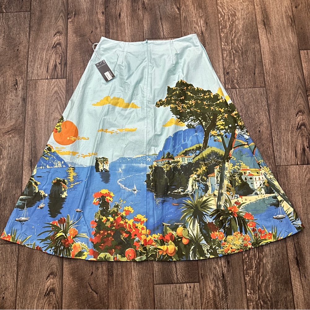 Worthington Cotton Graphic Sea Print Midi Skirt Women’s Size 12 Blue - Picture 7 of 10